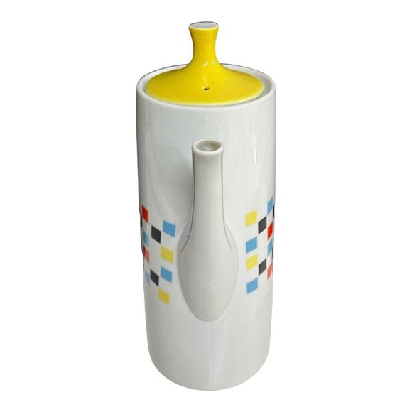 MCM Colorful‎ Checked Coffee Tea Pot Fred Roberts San Francisco Porcelain 1970s - Picture 2 of 12